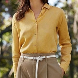 Uniqlo yellow linen button down shirt